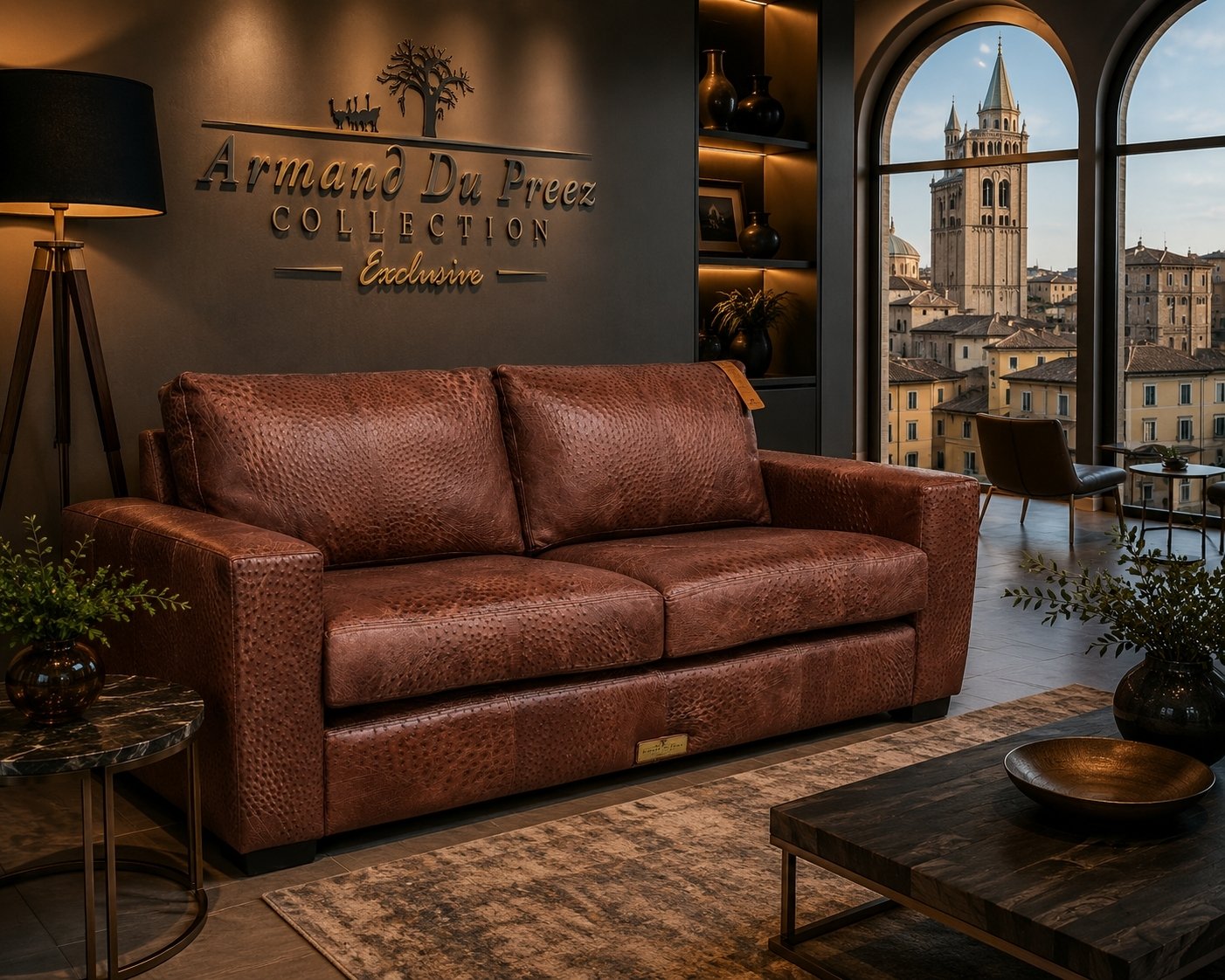Square Arm Ostrich Leather Couch